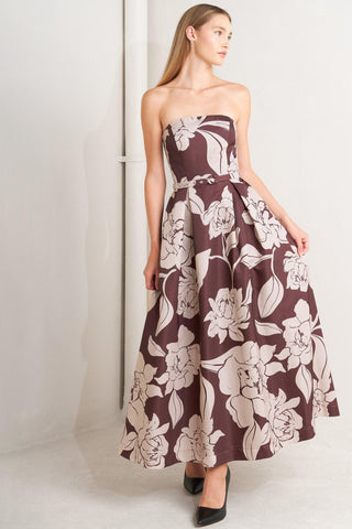 VINTAGE BLOOM STRAPLESS WOVEN MIDI DRESS - Glamourous Grace