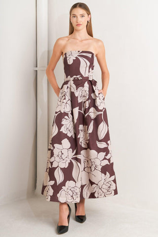 VINTAGE BLOOM STRAPLESS WOVEN MIDI DRESS - Glamourous Grace