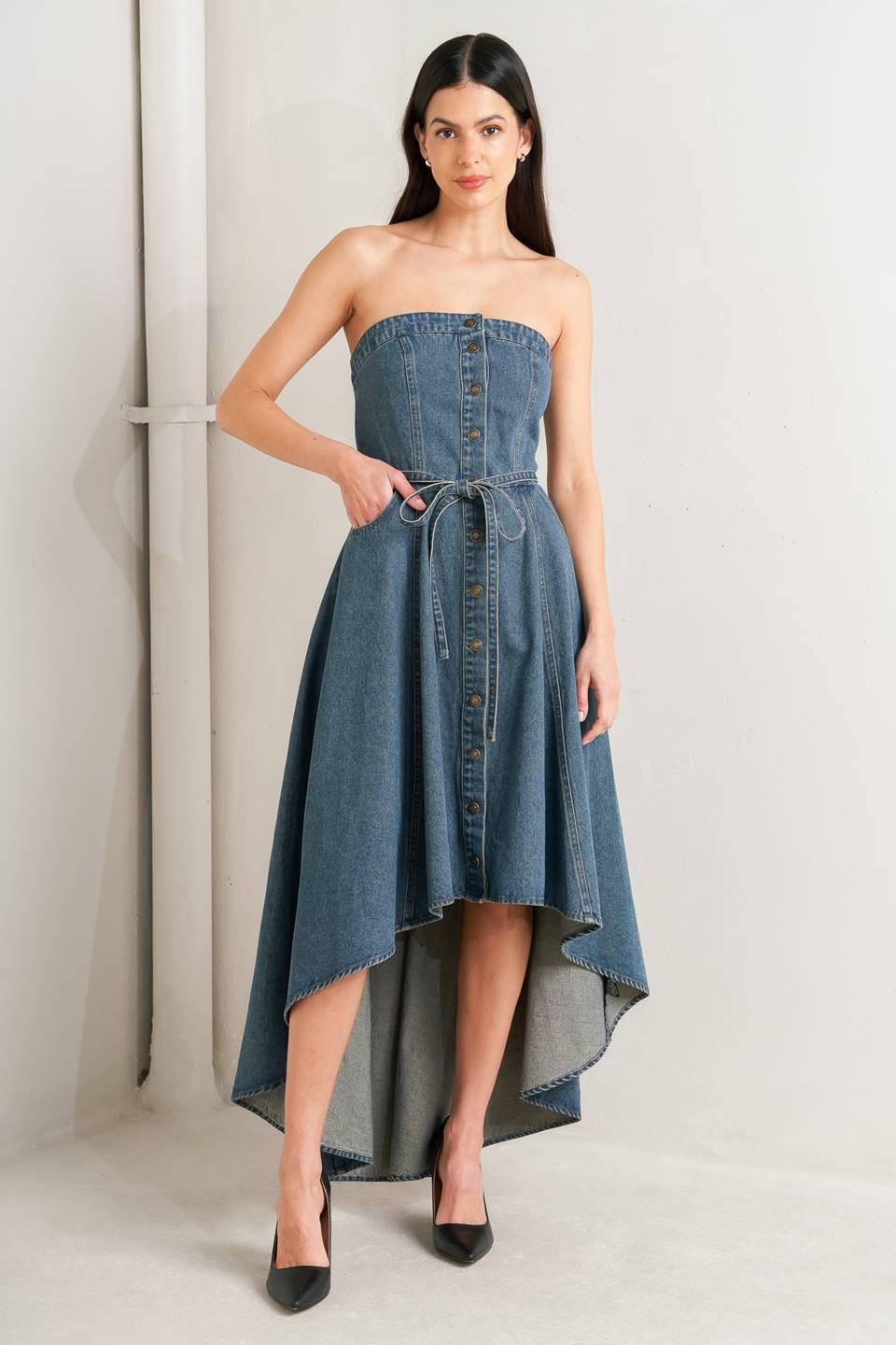 MIDNIGHT VOLUME DENIM MIDI DRESS - Glamourous Grace
