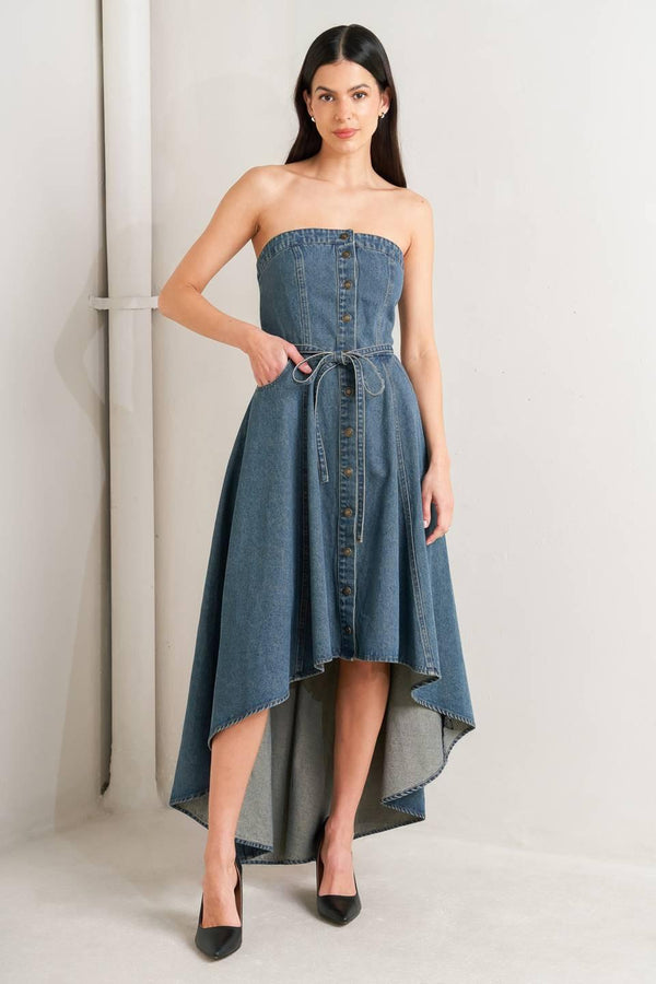 MIDNIGHT VOLUME DENIM MIDI DRESS - Glamourous Grace