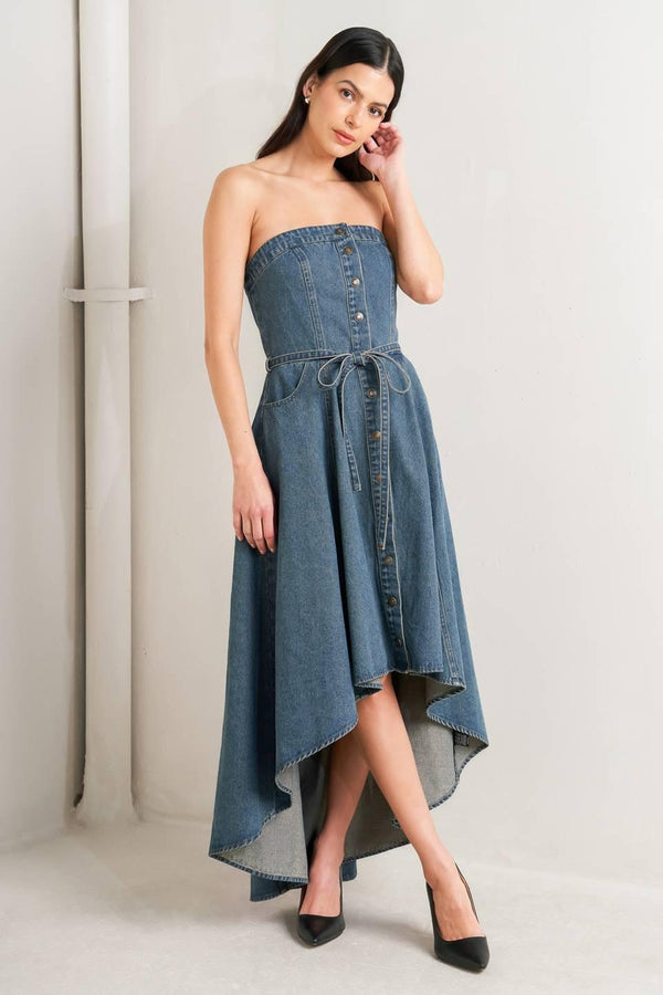 MIDNIGHT VOLUME DENIM MIDI DRESS - Glamourous Grace