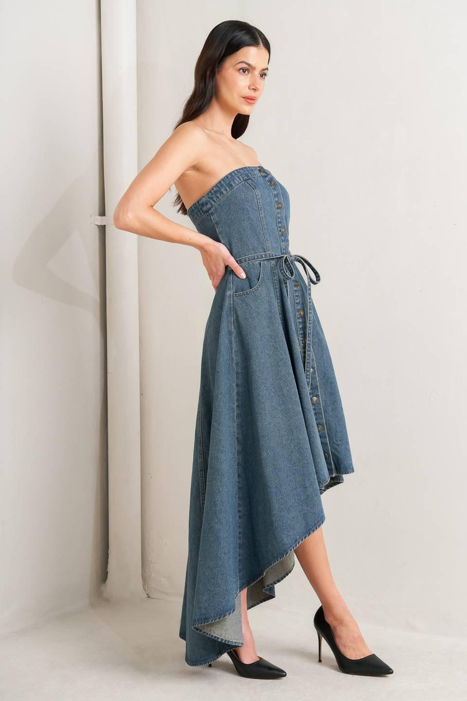 MIDNIGHT VOLUME DENIM MIDI DRESS - Glamourous Grace