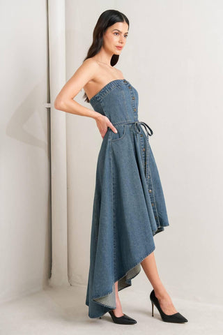 MIDNIGHT VOLUME DENIM MIDI DRESS - Glamourous Grace