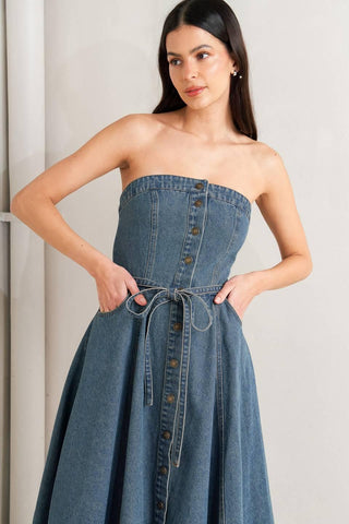 MIDNIGHT VOLUME DENIM MIDI DRESS - Glamourous Grace