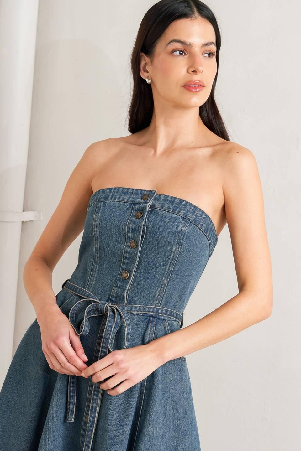 MIDNIGHT VOLUME DENIM MIDI DRESS - Glamourous Grace
