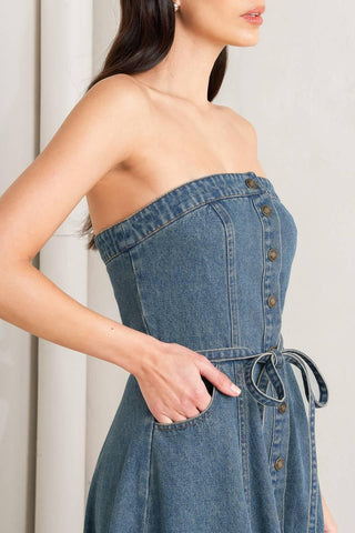 MIDNIGHT VOLUME DENIM MIDI DRESS - Glamourous Grace
