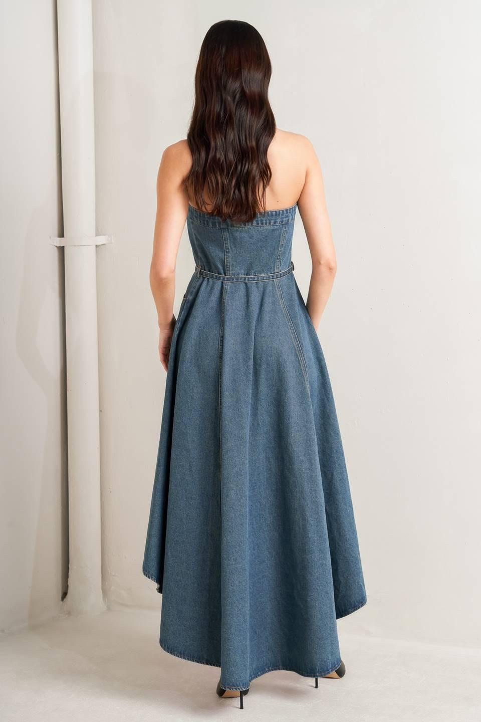 MIDNIGHT VOLUME DENIM MIDI DRESS - Glamourous Grace