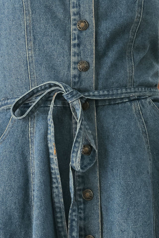 MIDNIGHT VOLUME DENIM MIDI DRESS