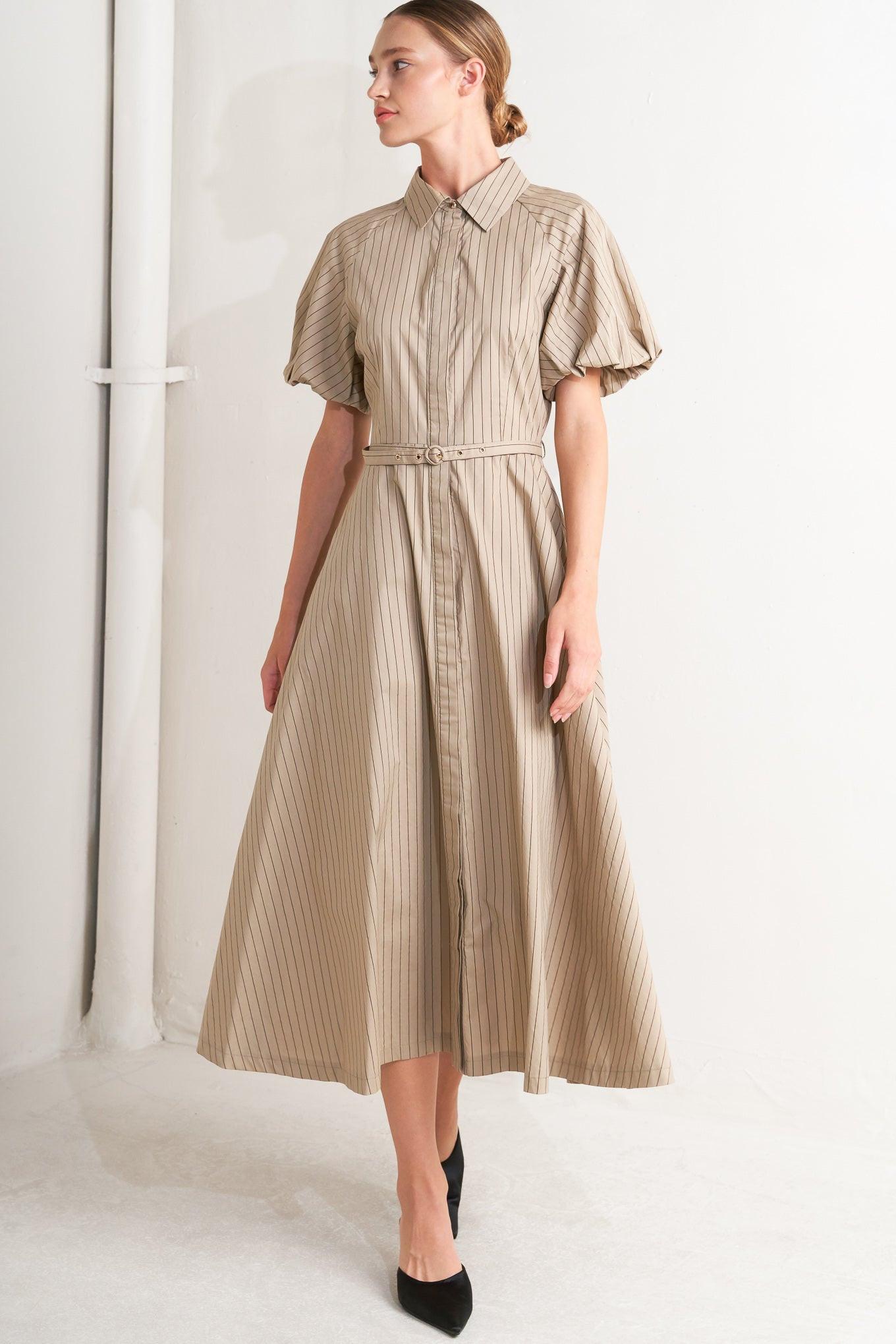 CLASSIC NEUTRAL WOVEN MIDI DRESS - Glamourous Grace