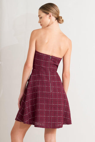 TWEED DOLL WINE WOVEN MINI DRESS - Glamourous Grace