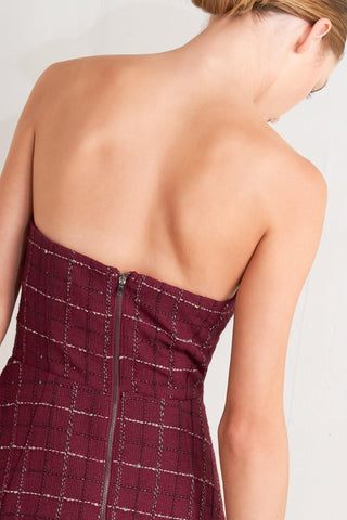 TWEED DOLL WINE WOVEN MINI DRESS - Glamourous Grace