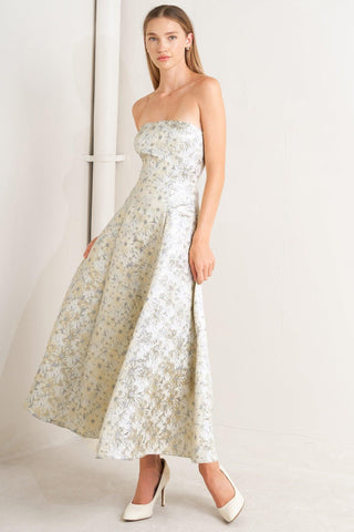 PASTEL BLOOM WOVEN JACQUARD MIDI DRESS - Glamourous Grace