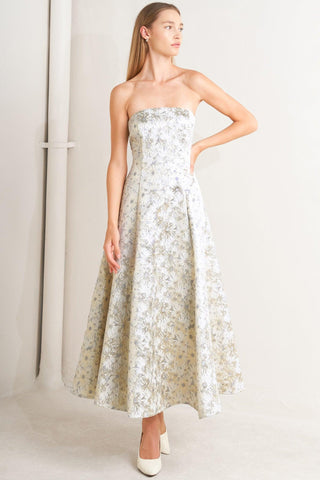 PASTEL BLOOM WOVEN JACQUARD MIDI DRESS - Glamourous Grace