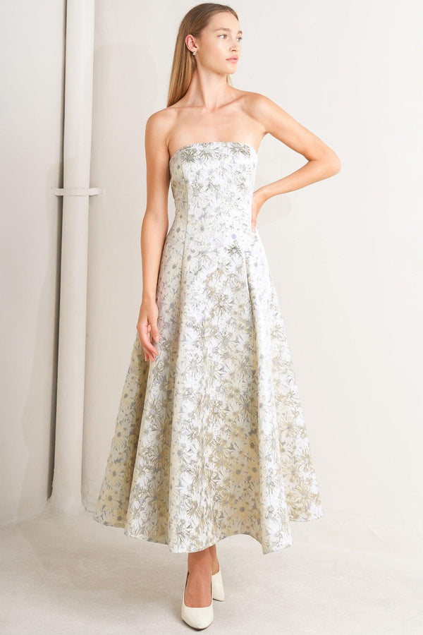 PASTEL BLOOM WOVEN JACQUARD MIDI DRESS - Glamourous Grace