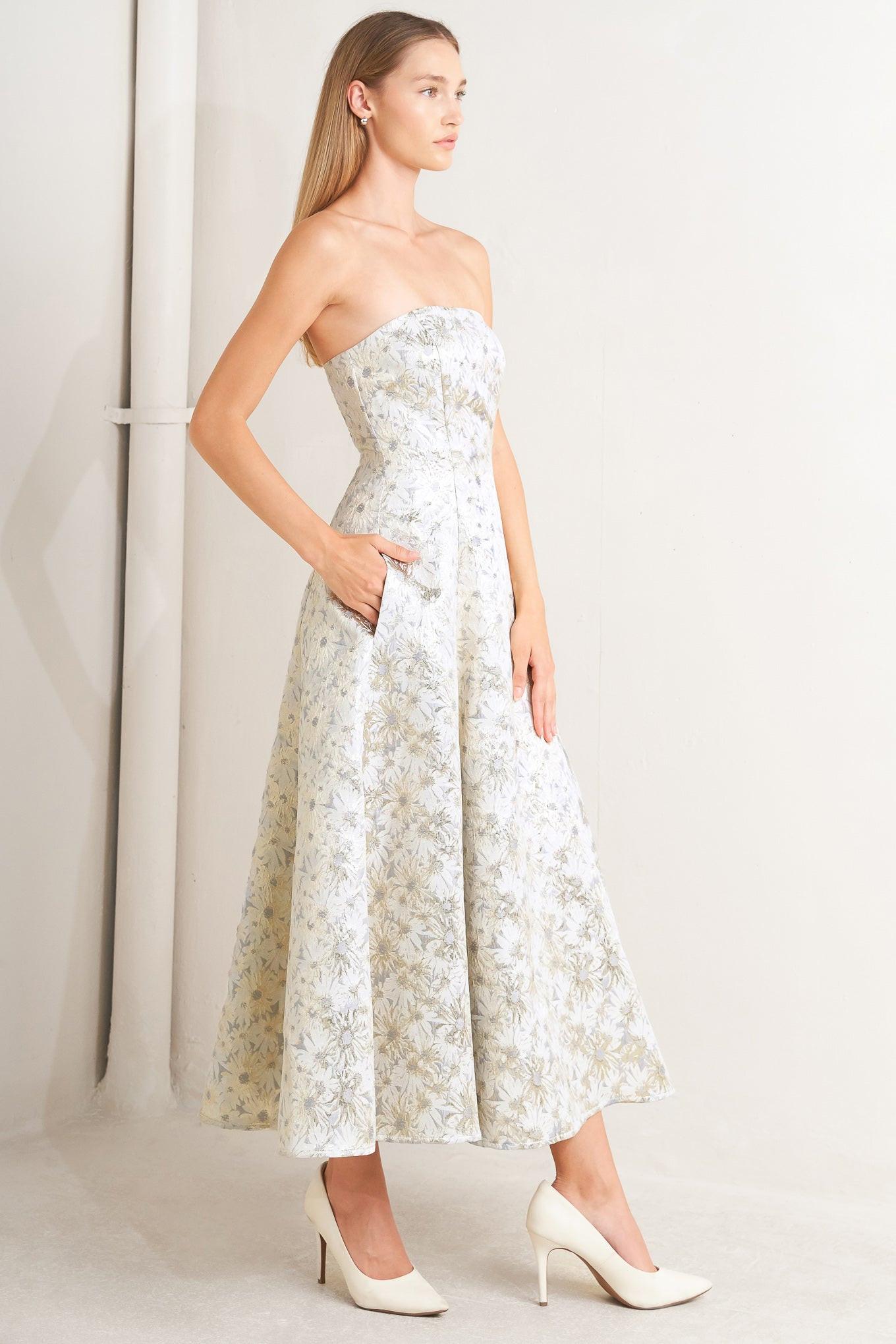 PASTEL BLOOM WOVEN JACQUARD MIDI DRESS - Glamourous Grace