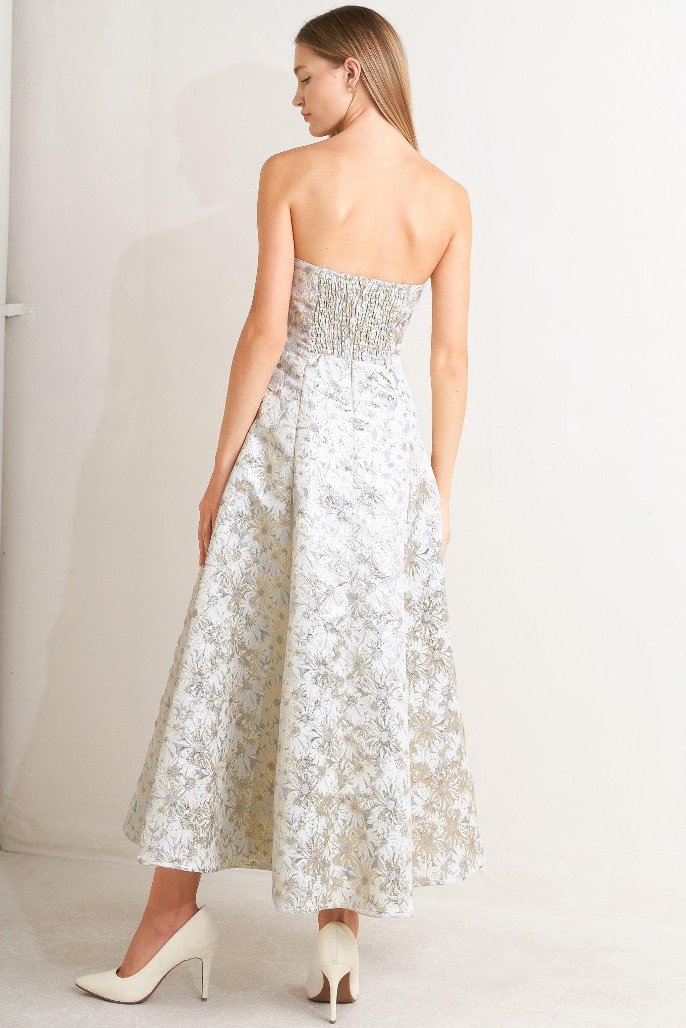 PASTEL BLOOM WOVEN JACQUARD MIDI DRESS - Glamourous Grace
