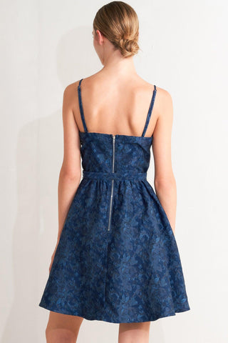 NAVY ROMANCE WOVEN JACQUARD MINI DRESS - Glamourous Grace