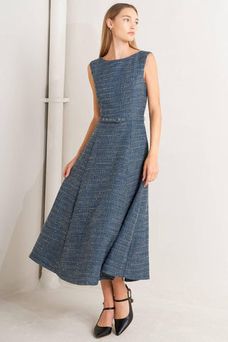 VINTAGE VIBE BOUCLÉ WOVEN TWEED MIDI DRESS - Glamourous Grace