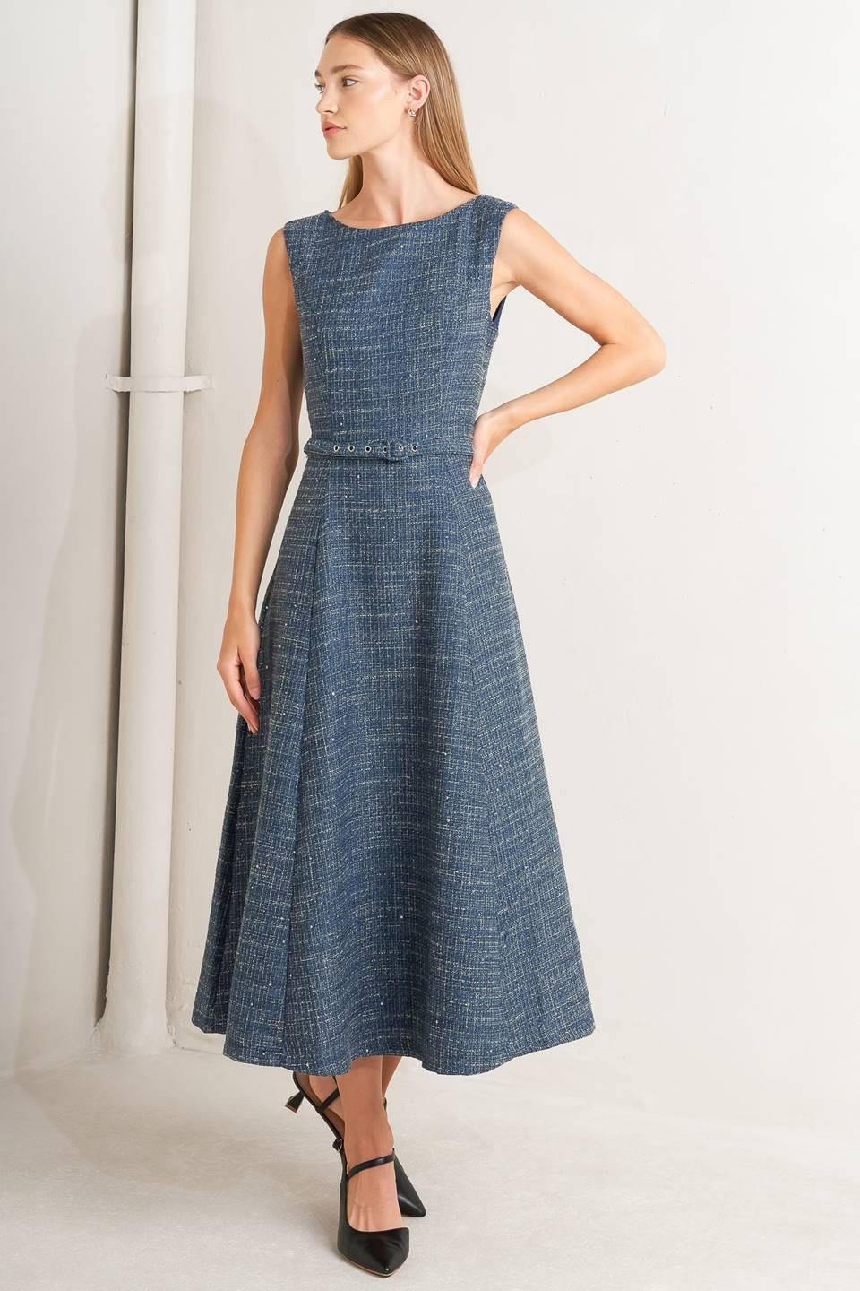 VINTAGE VIBE BOUCLÉ WOVEN TWEED MIDI DRESS - Glamourous Grace