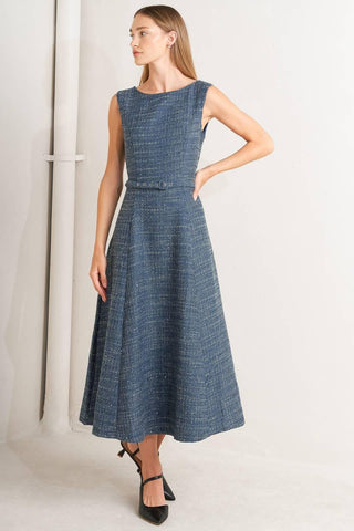 VINTAGE VIBE BOUCLÉ WOVEN TWEED MIDI DRESS - Glamourous Grace