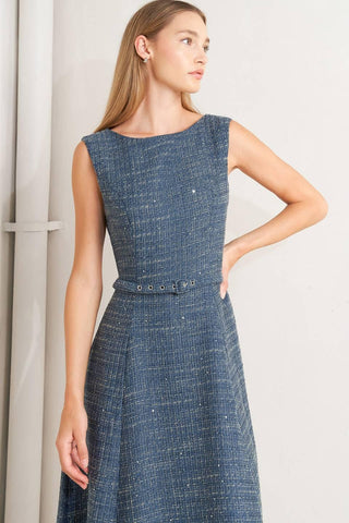 VINTAGE VIBE BOUCLÉ WOVEN TWEED MIDI DRESS - Glamourous Grace