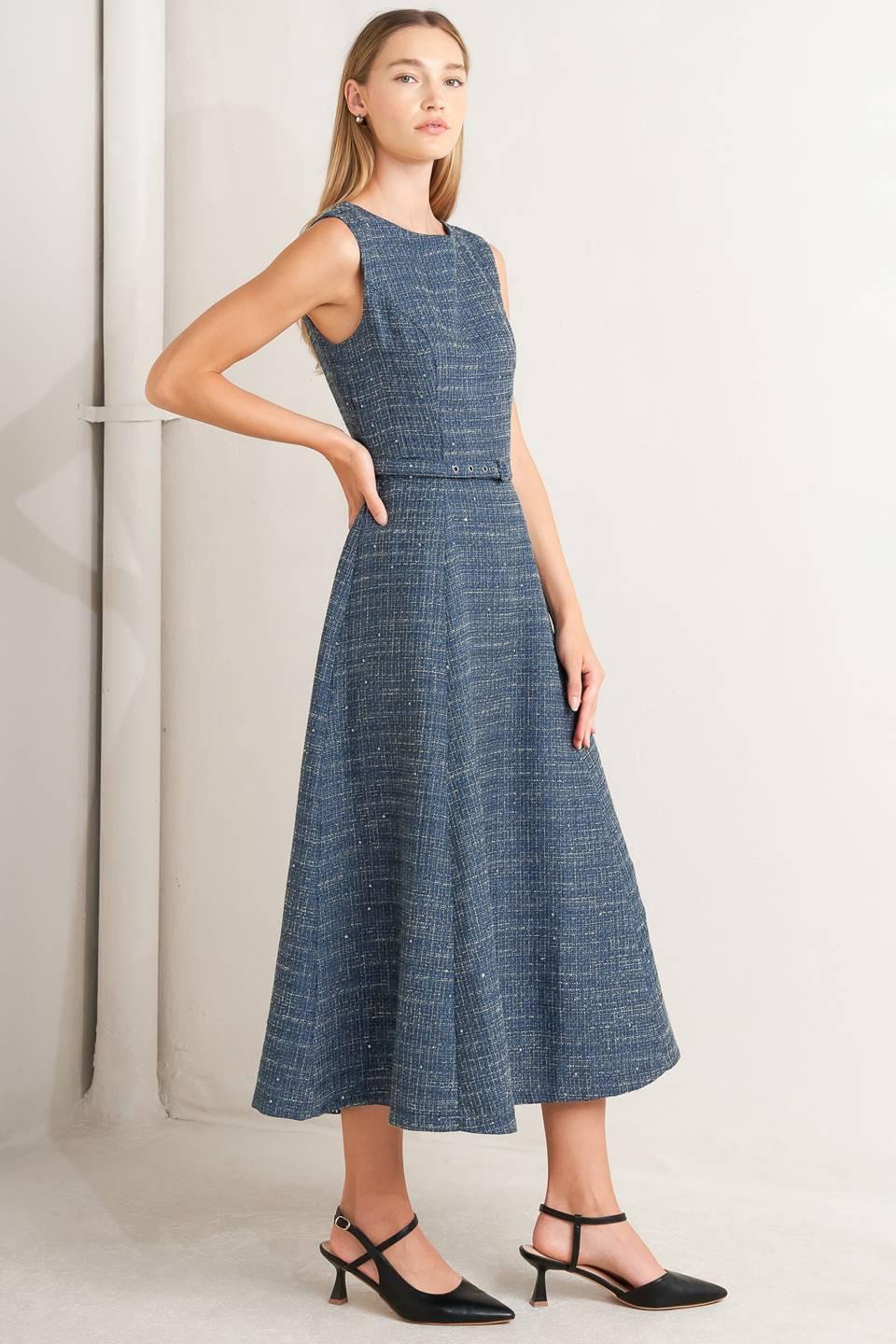VINTAGE VIBE BOUCLÉ WOVEN TWEED MIDI DRESS - Glamourous Grace