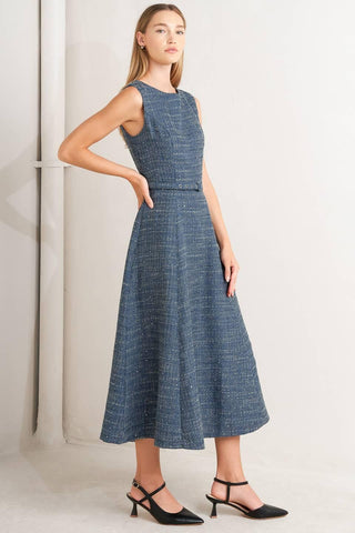 VINTAGE VIBE BOUCLÉ WOVEN TWEED MIDI DRESS - Glamourous Grace