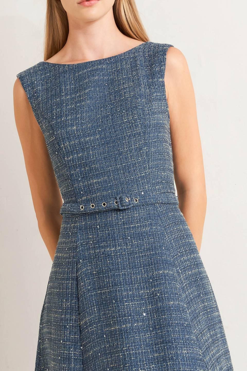VINTAGE VIBE BOUCLÉ WOVEN TWEED MIDI DRESS - Glamourous Grace
