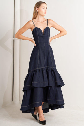RAW ELEGANCE DENIM MIDI DRESS - Glamourous Grace