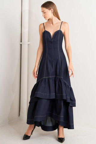 RAW ELEGANCE DENIM MIDI DRESS - Glamourous Grace