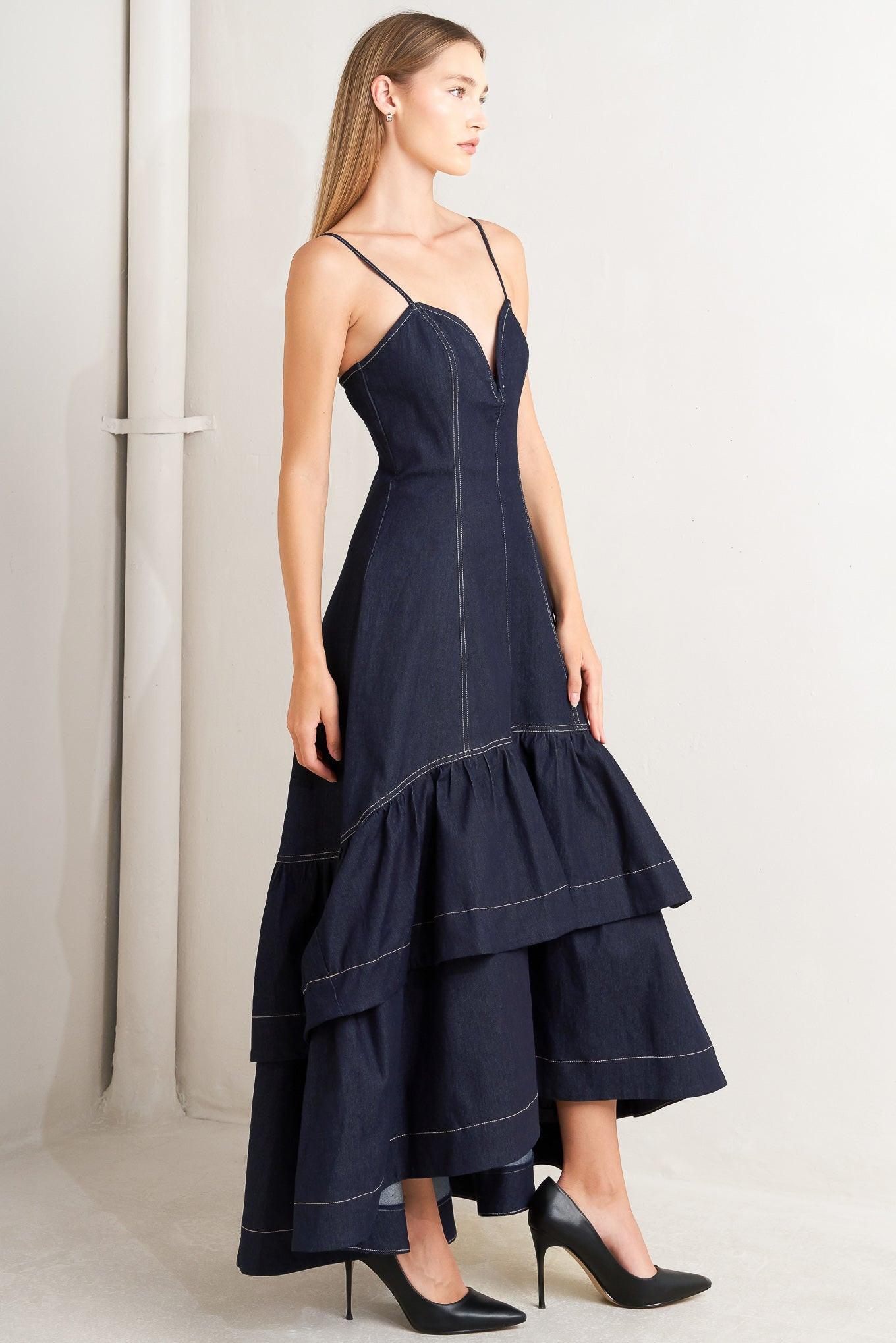 RAW ELEGANCE DENIM MIDI DRESS - Glamourous Grace