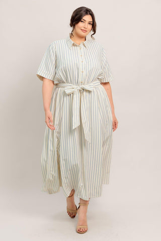 SUNDAY STRIPE WOVEN MIDI DRESS - Glamourous Grace