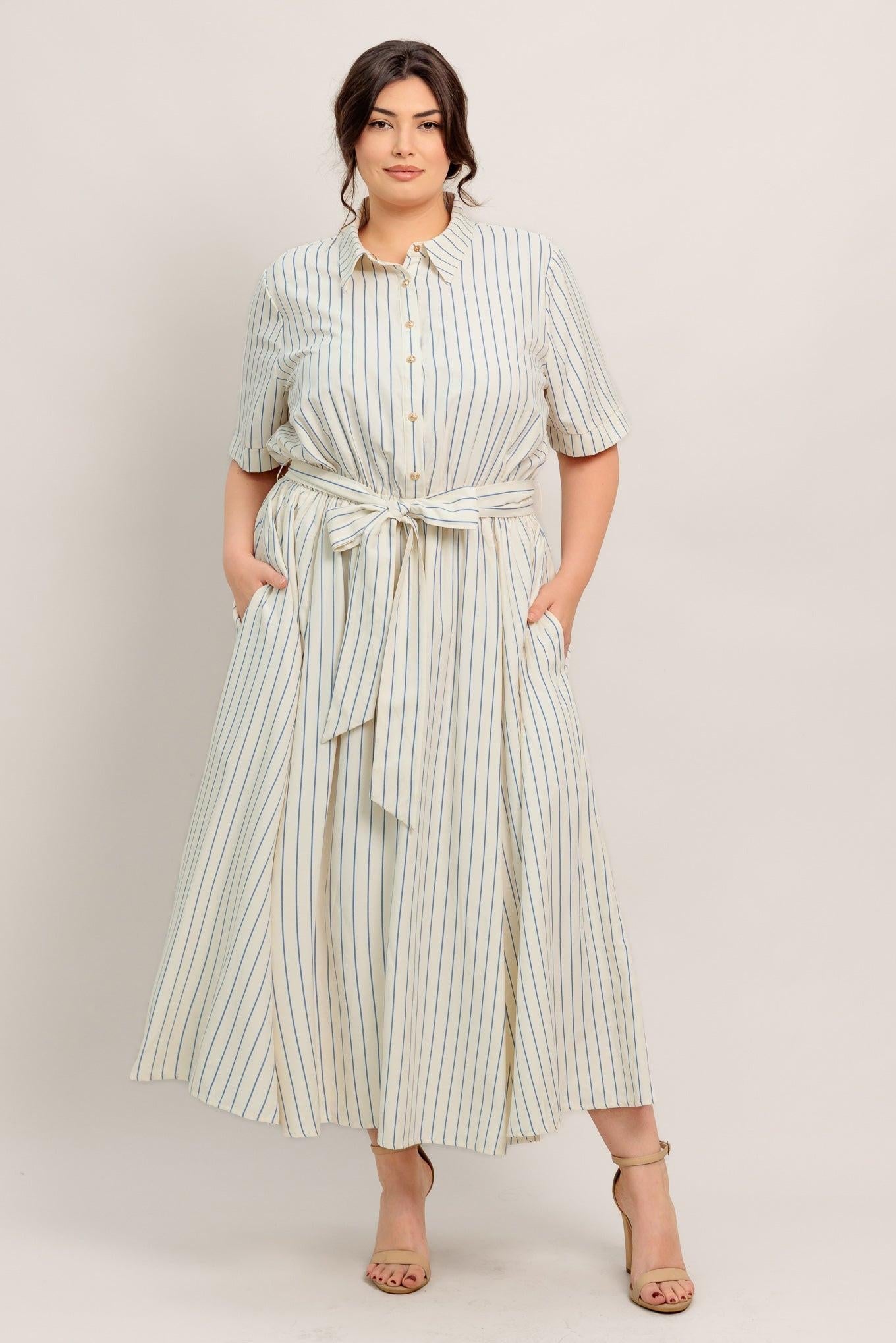 SUNDAY STRIPE WOVEN MIDI DRESS - Glamourous Grace