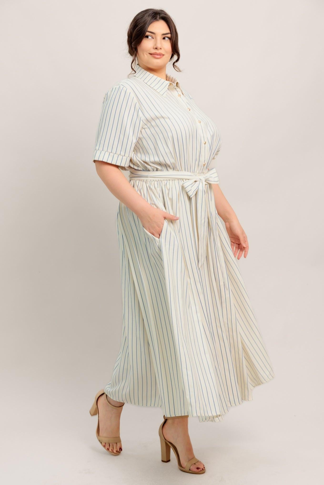 SUNDAY STRIPE WOVEN MIDI DRESS - Glamourous Grace
