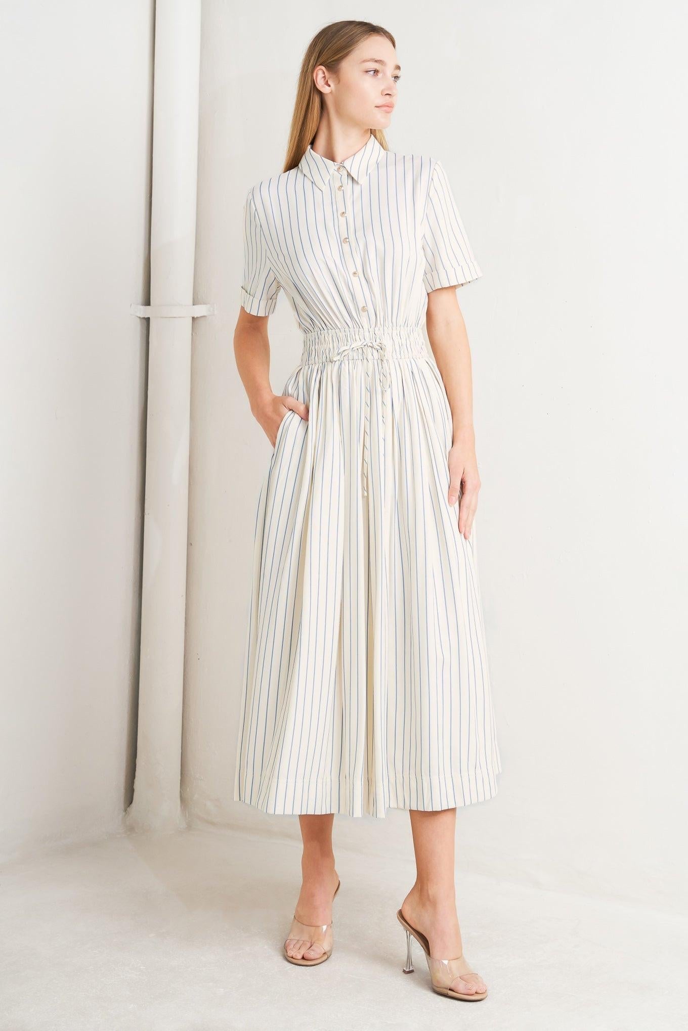 SUNDAY STRIPE WOVEN MIDI DRESS - Glamourous Grace