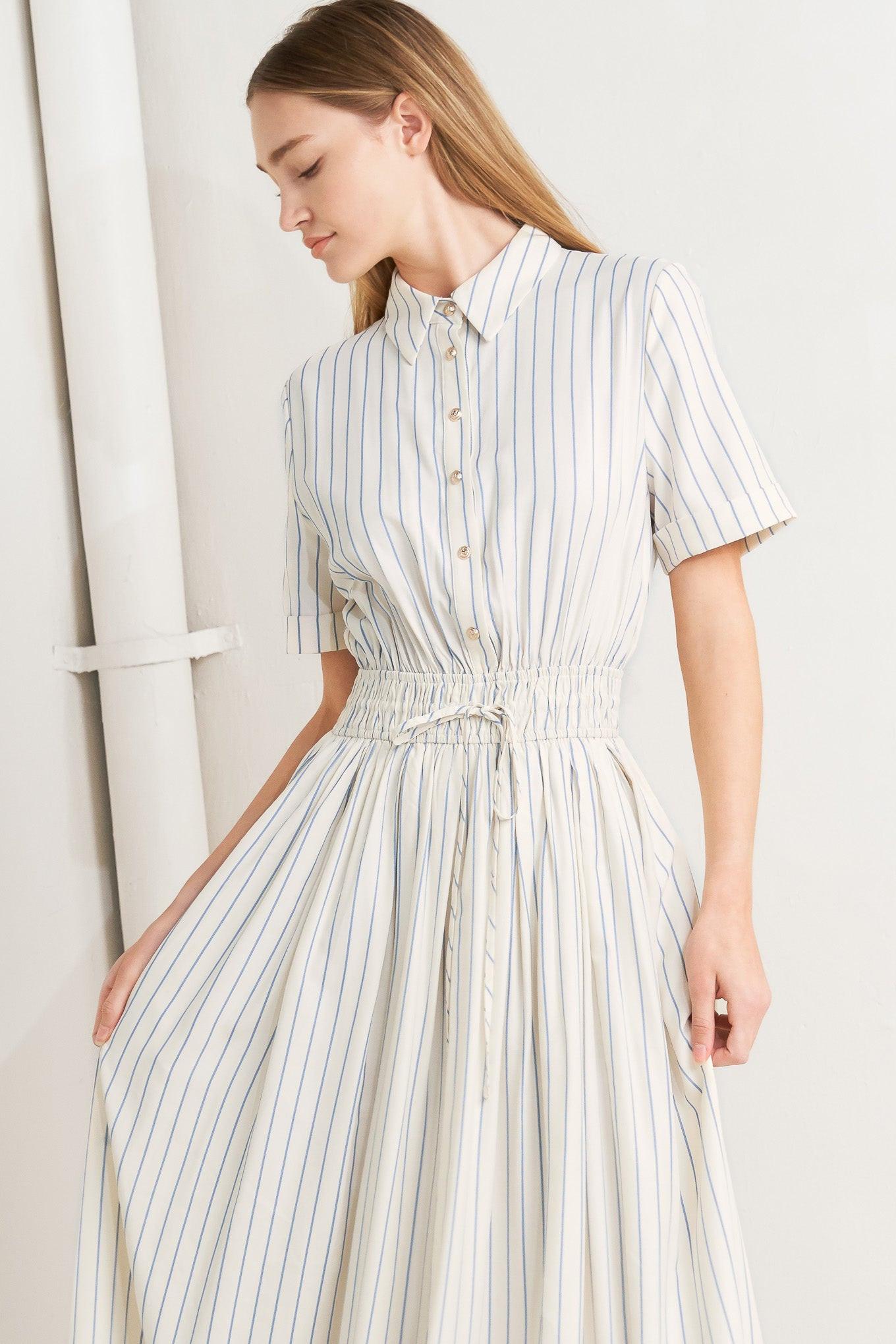 SUNDAY STRIPE WOVEN MIDI DRESS - Glamourous Grace