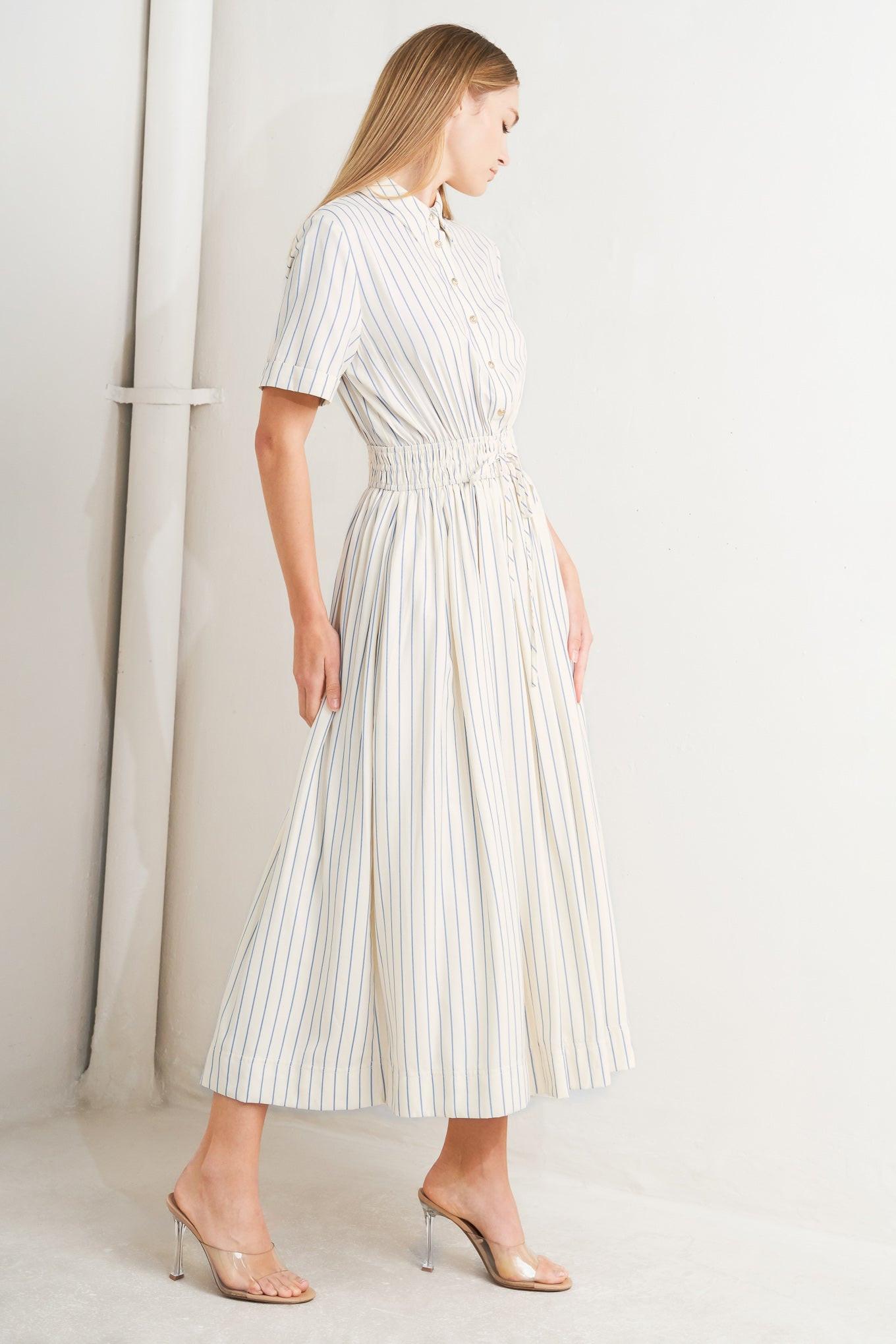 SUNDAY STRIPE WOVEN MIDI DRESS - Glamourous Grace