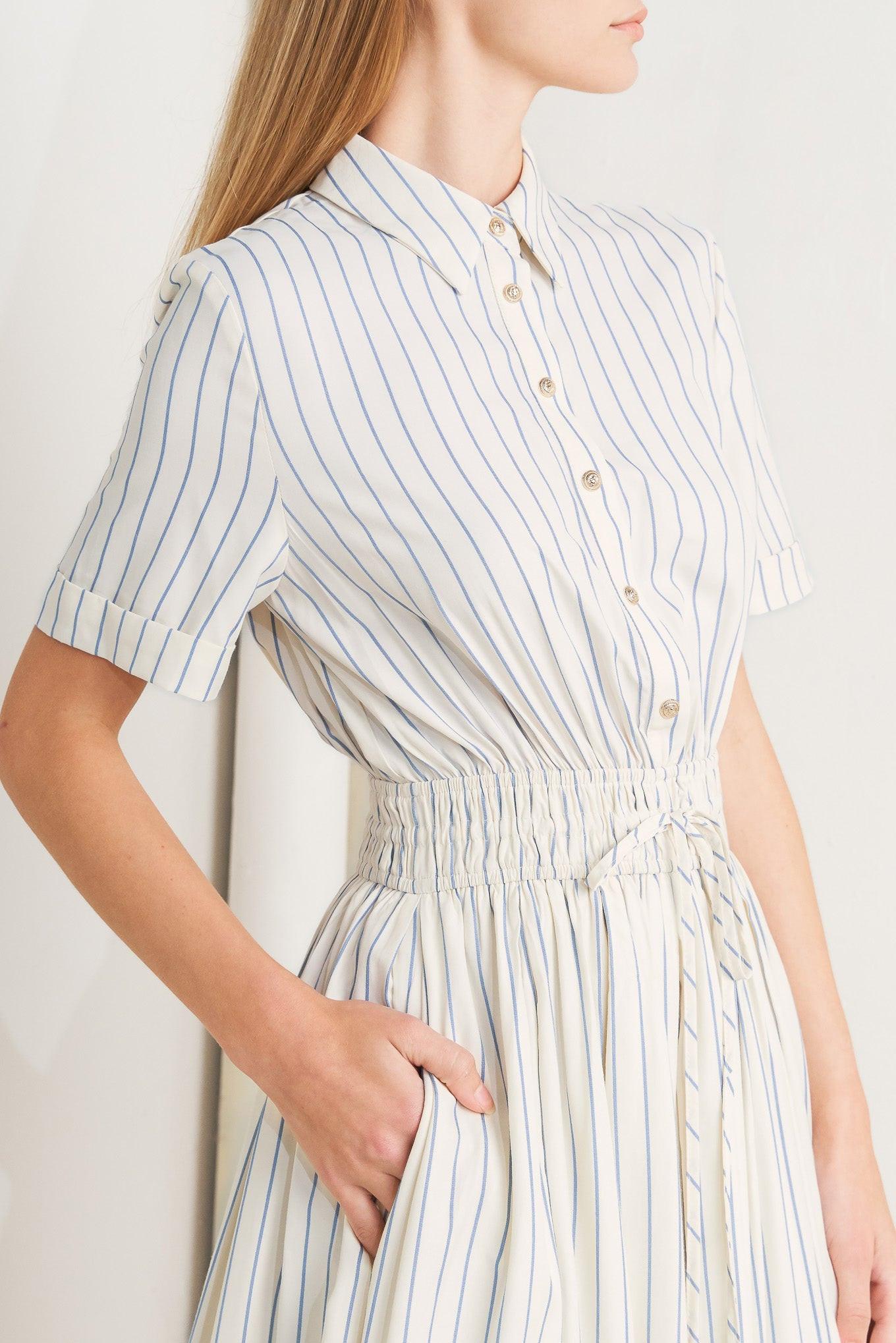 SUNDAY STRIPE WOVEN MIDI DRESS - Glamourous Grace