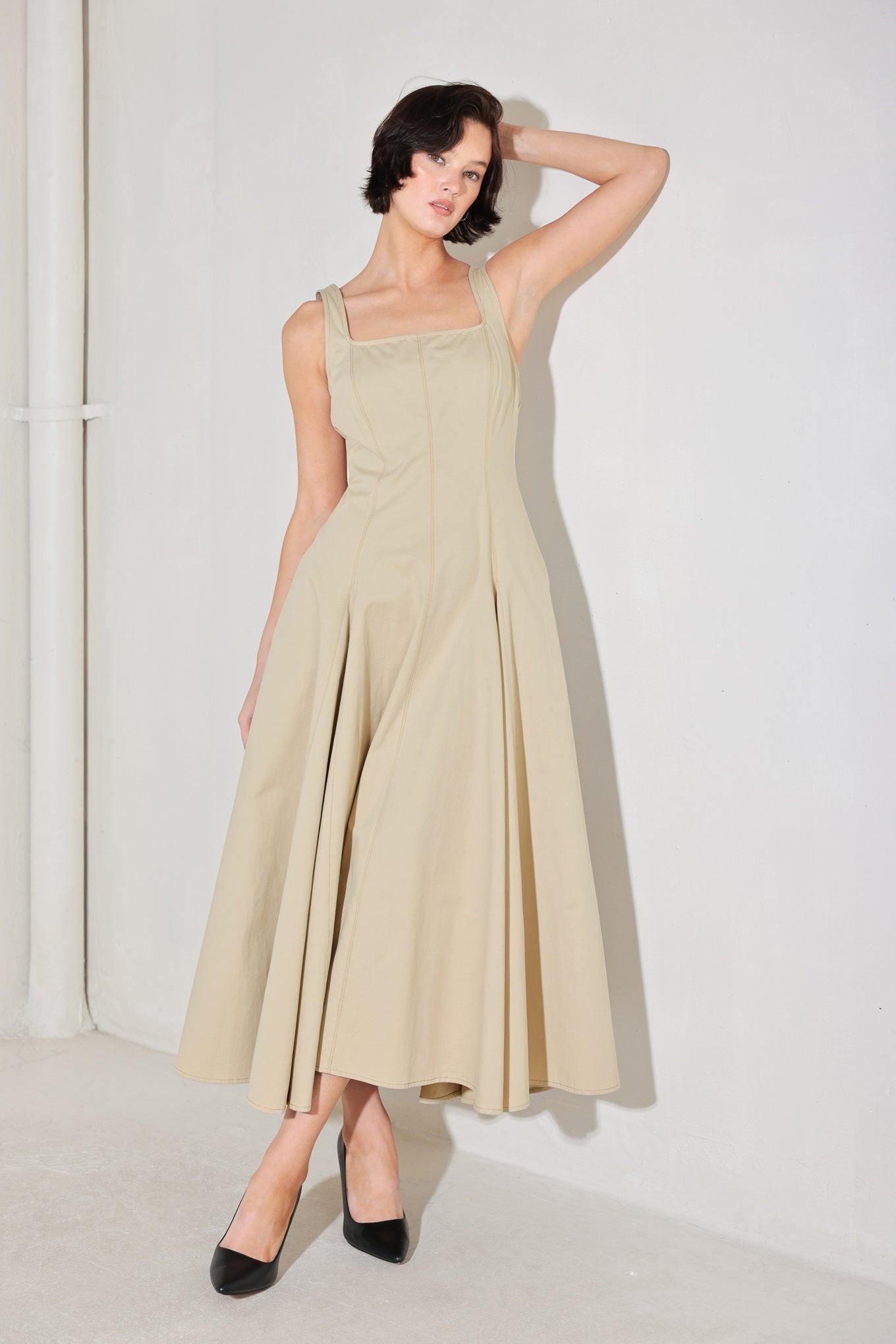 SANDSTONE SERENADE WOVEN MIDI DRESS - Glamourous Grace