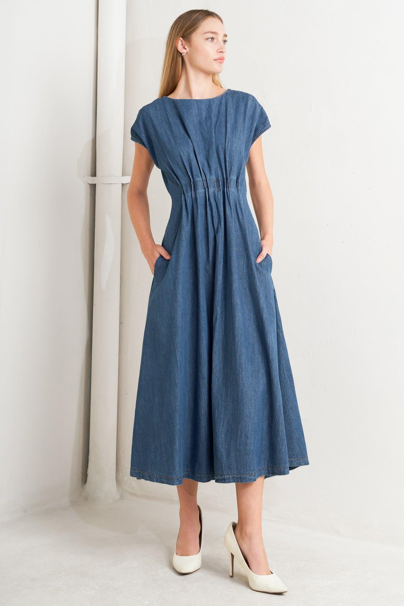 MODERN WORK DENIM MIDI DRESS - Glamourous Grace