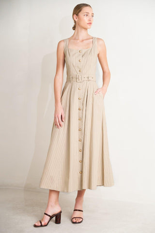 TAILORED IN SUNLIGHT WOVEN MIDI DRESS - Glamourous Grace