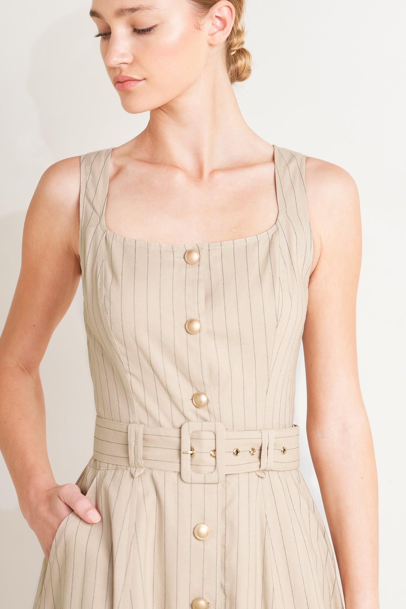 TAILORED IN SUNLIGHT WOVEN MIDI DRESS - Glamourous Grace