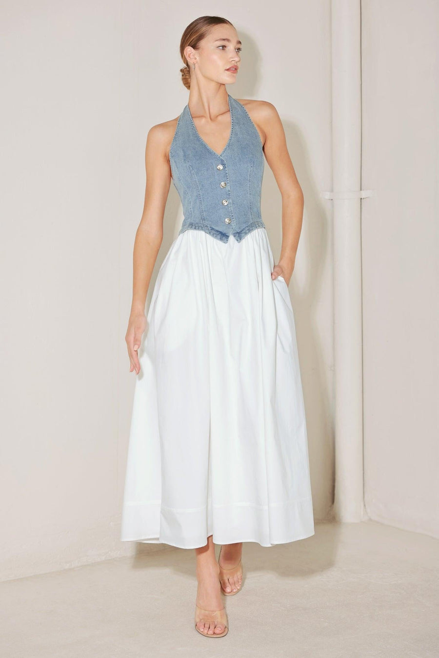 CITY TO COAST WOVEN MIDI DRESS - Glamourous Grace