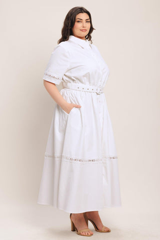 ELEGANT ENCOUNTER WOVEN MIDI DRESS - Glamourous Grace
