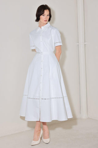 ELEGANT ENCOUNTER WOVEN MIDI DRESS - Glamourous Grace