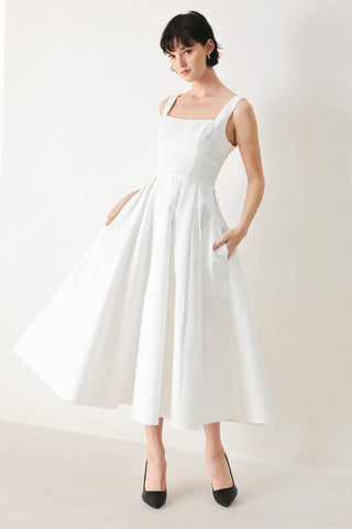 ECHO IN WHITE WOVEN MIDI DRESS - Glamourous Grace