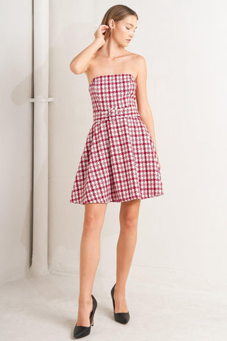 CHERRY CHECK TWEED MINI DRESS - Glamourous Grace