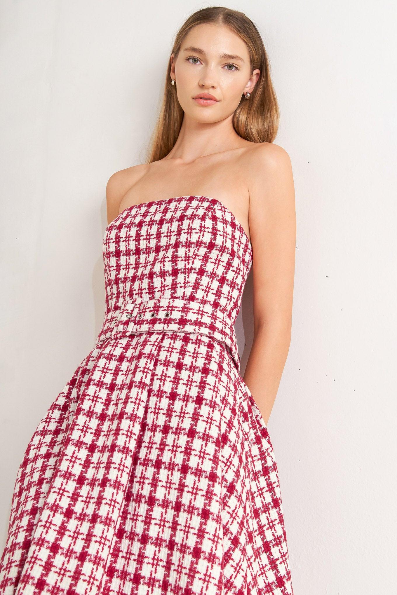 CHERRY CHECK TWEED MINI DRESS - Glamourous Grace