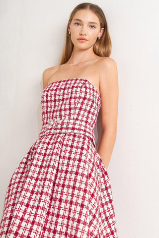 CHERRY CHECK TWEED MINI DRESS - Glamourous Grace