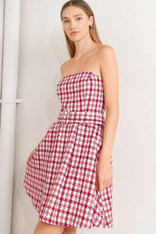 CHERRY CHECK TWEED MINI DRESS - Glamourous Grace